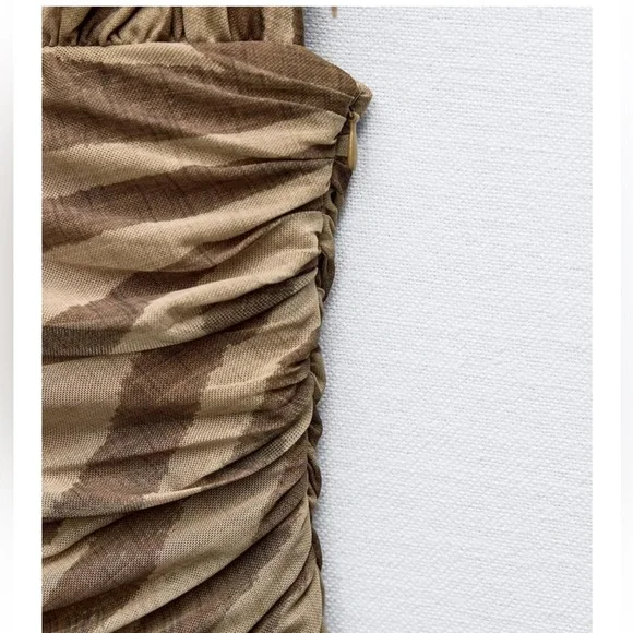 NWT Tulle Zebra Print Mini Dress Size M Medium Brown Tan - Picture 8 of 11